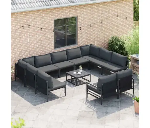 Sodo Sofų Rinkinys Su Pagalve 12 Pcs Juoda Plienas