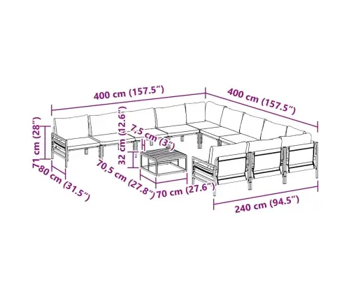 Sodo Sofų Rinkinys Su Pagalve 12 Pcs Juoda Plienas