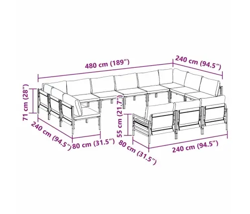 Sodo Sofų Rinkinys 13 Pcs Antracitas Plienas