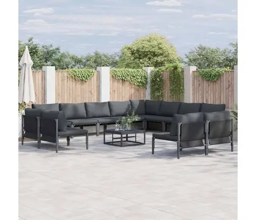 Sodo Sofų Rinkinys Su Pagalve 12 Pcs Juoda Plienas