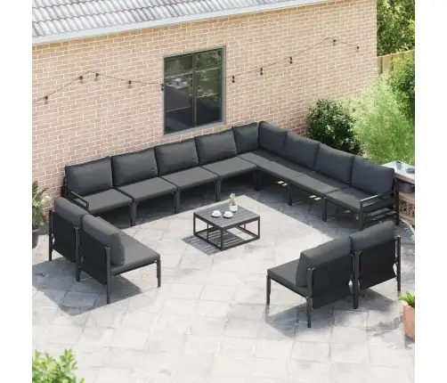 Sodo Sofų Rinkinys Su Pagalve 12 Pcs Juoda Plienas