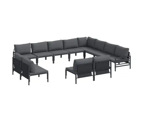 Sodo Sofų Rinkinys Su Pagalve 12 Pcs Juoda Plienas