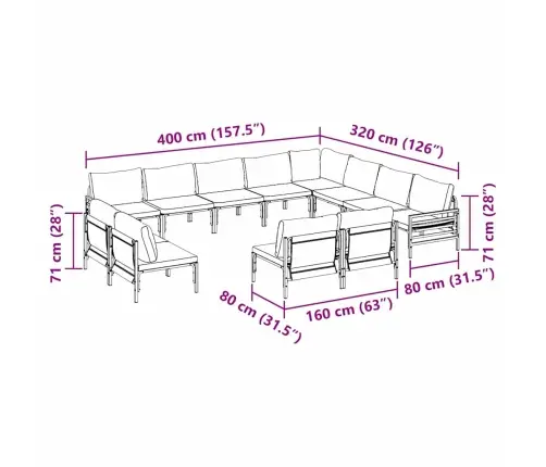Sodo Sofų Rinkinys Su Pagalve 12 Pcs Juoda Plienas