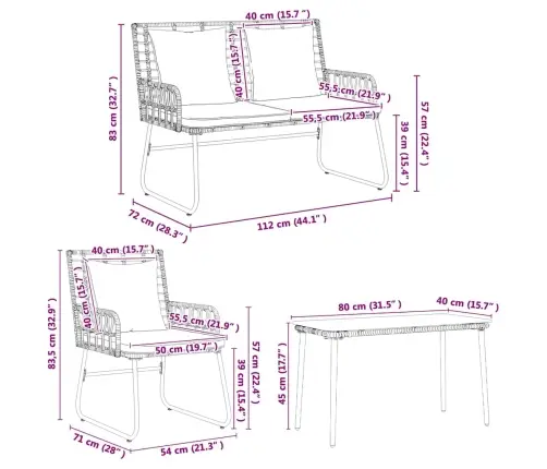 Dārza Mēbeļu Komplekts Ar Spilvenu 4 Pcs Melns, Antracīts