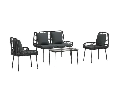 Dārza Mēbeļu Komplekts Ar Spilvenu 4 Pcs Brūns, Melns, Krēms