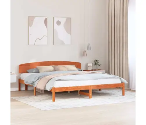 Gultas Rāmis Ar Galvgali Vaskota Brūna 200X200 Cm Ciets Koks Priedes Vidaxl