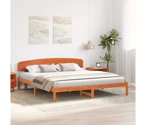 Gultas Rāmis Ar Galvgali Vaskota Brūna 200X200 Cm Ciets Koks Priedes Vidaxl