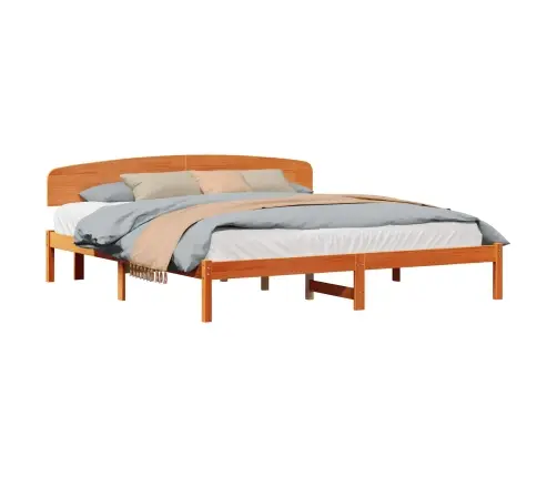 Gultas Rāmis Ar Galvgali Vaskota Brūna 200X200 Cm Ciets Koks Priedes Vidaxl