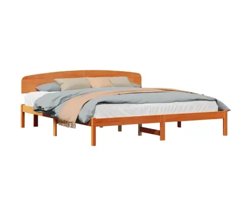 Gultas Rāmis Ar Galvgali Vaskota Brūna 200X200 Cm Ciets Koks Priedes Vidaxl