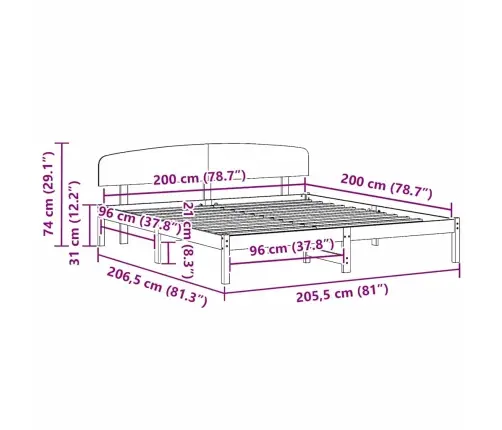 Gultas Rāmis Ar Galvgali Vaskota Brūna 200X200 Cm Ciets Koks Priedes Vidaxl