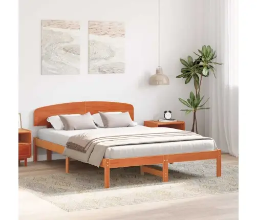 Gultas Rāmis Ar Galvgaļu Vaskota Brūna 160X200 Cm Cietā Priedes Koka Vidaxl