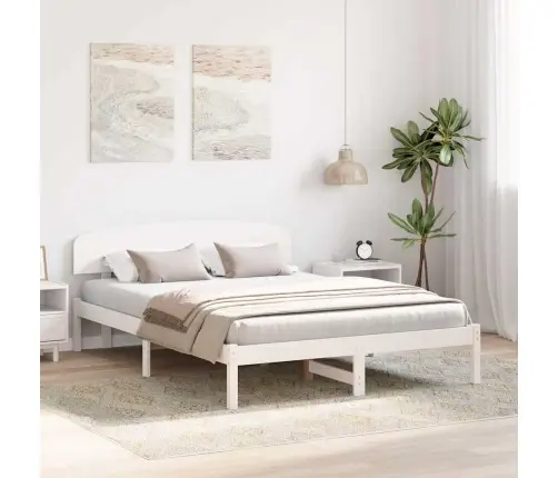 Voodi Raam Peaga Valge 150 X 200 Cm Tahke Mänd