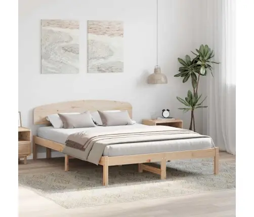 Gultas Rāmis Ar Atzveltni 140X200 Cm Masīvkoks Priede Vidaxl