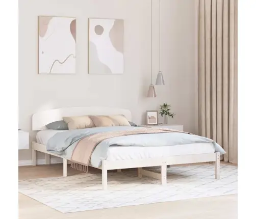 Gultas Rāmis Ar Galvgali Balts 140X200 Cm Cieta Koka Priezi Vidaxl
