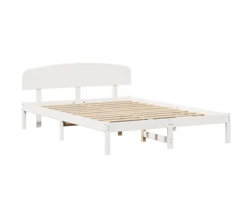 Gultas Rāmis Ar Galvgali Balts 140X200 Cm Cieta Koka Priezi Vidaxl