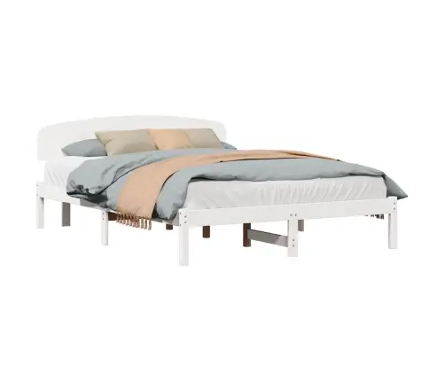 Gultas Rāmis Ar Galvgali Balts 140X200 Cm Cieta Koka Priezi Vidaxl