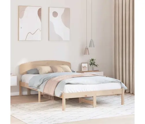 Gultas Rāmis Ar Galvas Atzveltni 140X190 Cm Cietās Koka Priedes Vidaxl