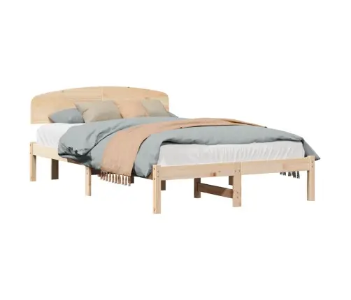 Gultas Rāmis Ar Galvas Atzveltni 140X190 Cm Cietās Koka Priedes Vidaxl