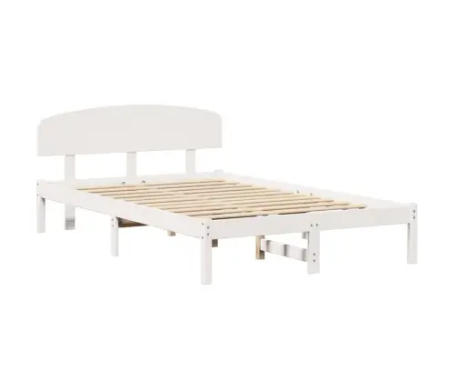 Gultas Rāmis Ar Galvgalvi Baltā Krāsā 140X190 Cm Ciets Priedes Koks Vidaxl