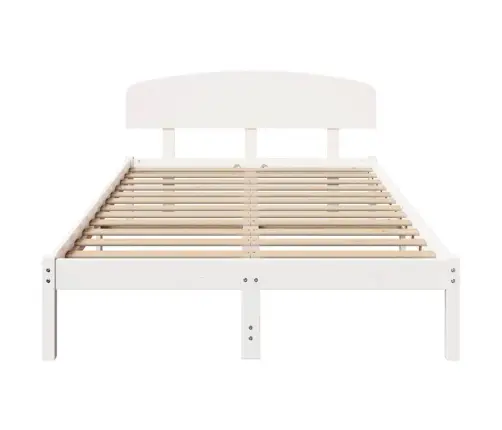 Gultas Rāmis Ar Galvgalvi Baltā Krāsā 140X190 Cm Ciets Priedes Koks Vidaxl