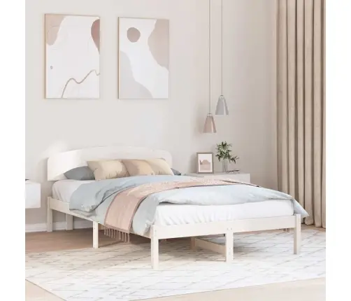 Voodi Raam Peaga Valge 135 X 190 Cm Tahke Mänd