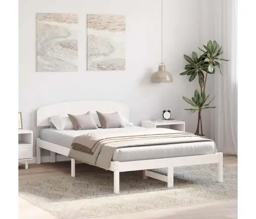 Voodi Raam Peaga Valge 135 X 190 Cm Tahke Mänd