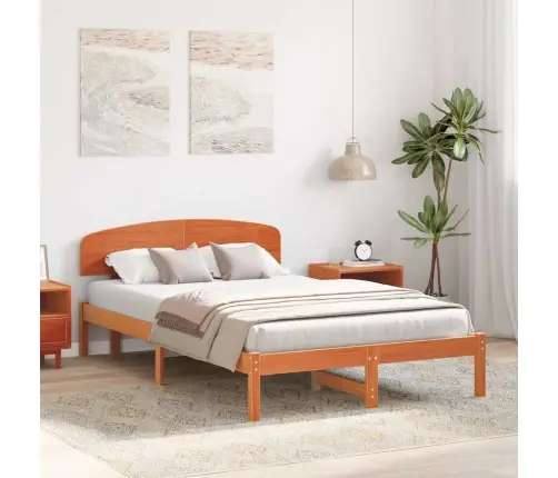 Gultas Rāmis Ar Galvgali Vaska Brūnā Krāsā 135X190 Cm Cieta Koka Priedes Vidaxl