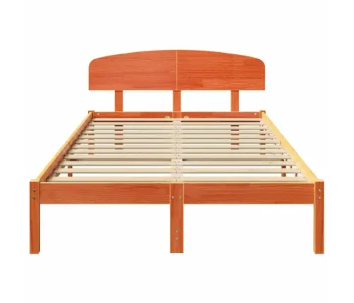 Gultas Rāmis Ar Galvgali Vaska Brūnā Krāsā 135X190 Cm Cieta Koka Priedes Vidaxl