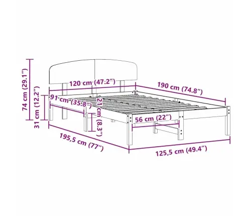Gultas Rāmī Ar Atzveltni Balts 120X190 Cm Masīvkoka Priede Vidaxl