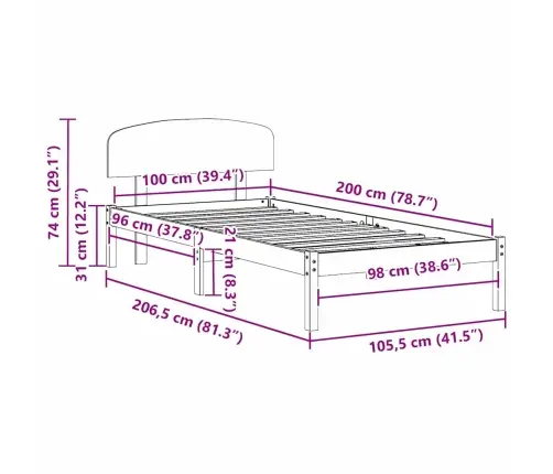 Gultas Rāmis Ar Galvgali Balts 100X200 Cm Masīvkoks Priede Vidaxl