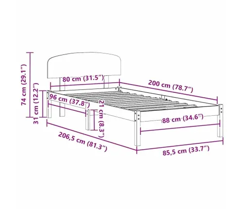 Lovos Rėmas Balta 80 X 200 Cm Kietos Pušies Mediena