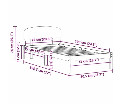Lovos Rėmas Vaško Ruda 75 X 190 Cm Kietos Pušies Mediena