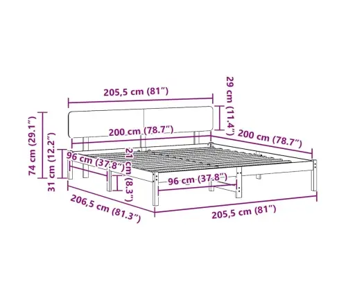 Gultas Rāmis Ar Galvgali Vaska Brūnā Krāsā 200 X 200 Cm No Masīvkoka Vidaxl