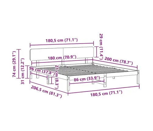 Gultas Rāmis Ar Atzveltni Vaskota Brūnā Krāsā 180X200 Cm No Masīvkoka Vidaxl