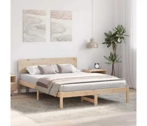 Voodi Raam Peaga Neutraalne 160 X 200 Cm Tahke Mänd