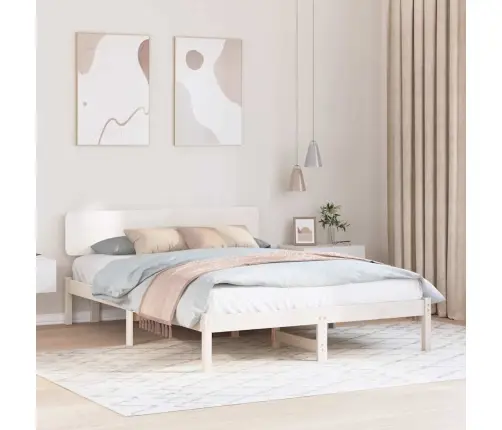 Gultas Rāmis Ar Galvgali Balts 160 X 200 Cm, Ciets Priedes Koks Vidaxl