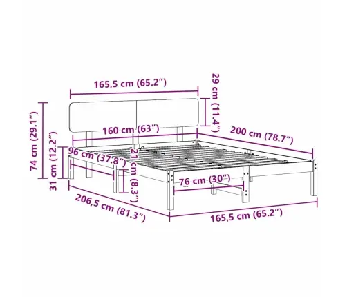 Gultas Rāmis Ar Galvas Klāju Vaska Brūna 206.5 X 165.5 X 74 Cm Vidaxl
