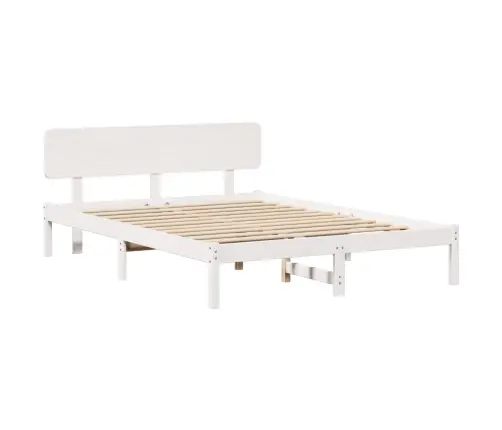 Gultas Rāmis Ar Galvas Balstu, Balts, 150X200 Cm No Masīvkoka Priedes Vidaxl