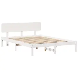 Gultas Rāmis Balts 140 X 200 Cm Ciets Priedes Koks Vidaxl