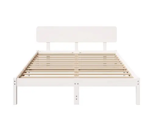 Balts Gultas Rāmis Ar Galvas Balstu 140X200 Cm No Priedes Masīvkoka Vidaxl
