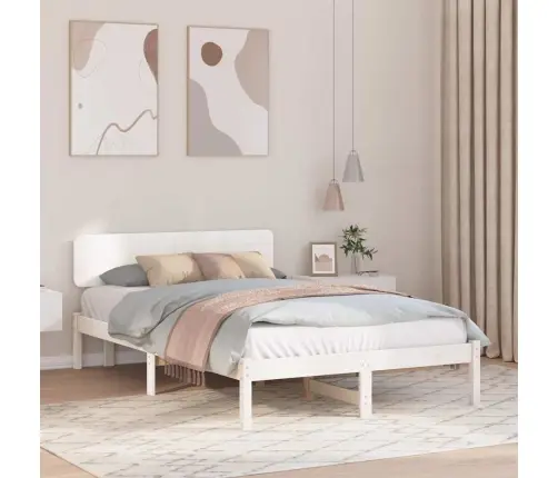 Gultas Rāmis Ar Galvgali Balts 140X190 Cm No Priežu Masīvkoka Vidaxl