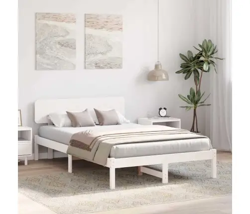 Gultas Rāmis Ar Galvgali Balts 140X190 Cm No Priežu Masīvkoka Vidaxl