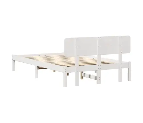 Gultas Rāmis Ar Galvgali Balts 140X190 Cm No Priežu Masīvkoka Vidaxl