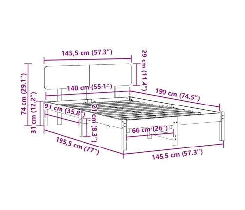 Gultas Rāmis Ar Galvgaldiņu Vaska Brūnā Krāsā 140X190 Cm Cietā Priedē Vidaxl