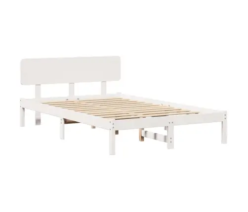 Voodi Raam Peaga Valge 135 X 190 Cm Tahke Mänd