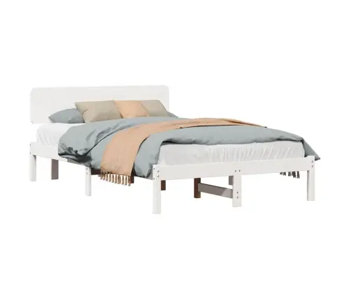 Voodi Raam Peaga Valge 135 X 190 Cm Tahke Mänd