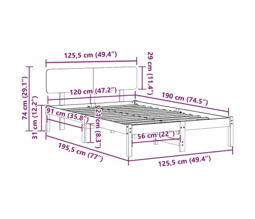 Gultas Rāmis Ar Galvas Balstu Vasks Brūnā Krāsā, 120X190 Cm, No Masīvkoka Vidaxl