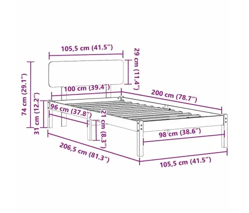 Gultas Rāmis Ar Galvas Balstu, Balts, 100 X 200 Cm, No Cietas Priedes Koka Vidaxl
