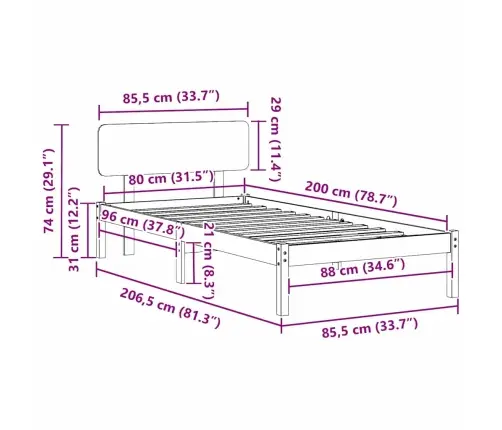 Lovos Rėmas Vaško Ruda 80 X 200 Cm Kietos Pušies Mediena