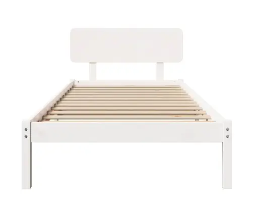 Gultas Rāmis Ar Galvgali Balts 90X190 Cm No Cietas Priedes Vidaxl